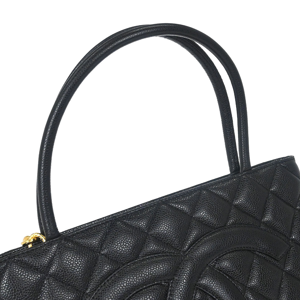 Chanel Black Caviar Skin Medallion Tote Handbag