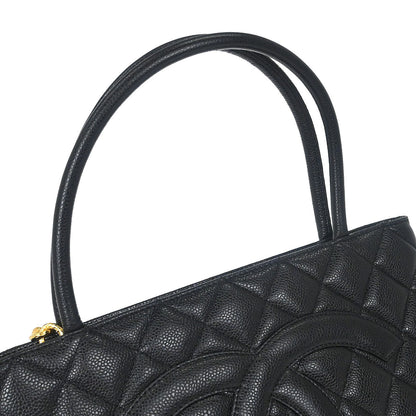 Chanel Black Caviar Skin Medallion Tote Handbag