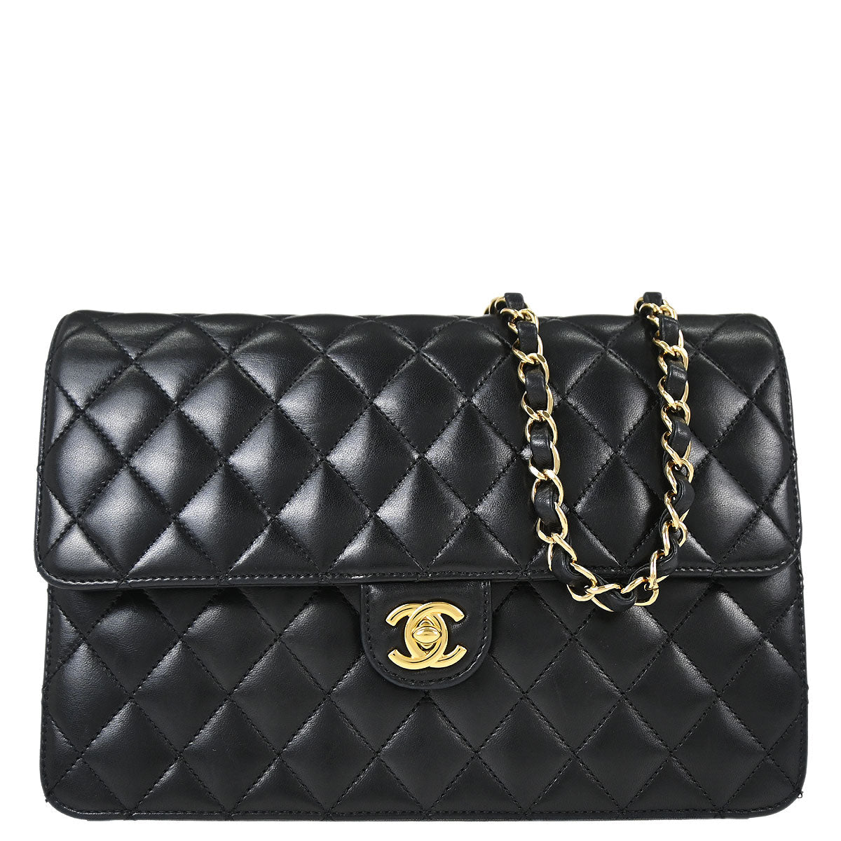 Chanel 2010-2011 Black Lambskin Turnlock Medium Half Flap Shoulder Bag