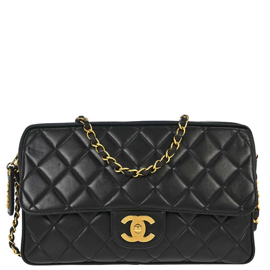 Chanel 1994-1996 Black Lambskin Camera Bag Large