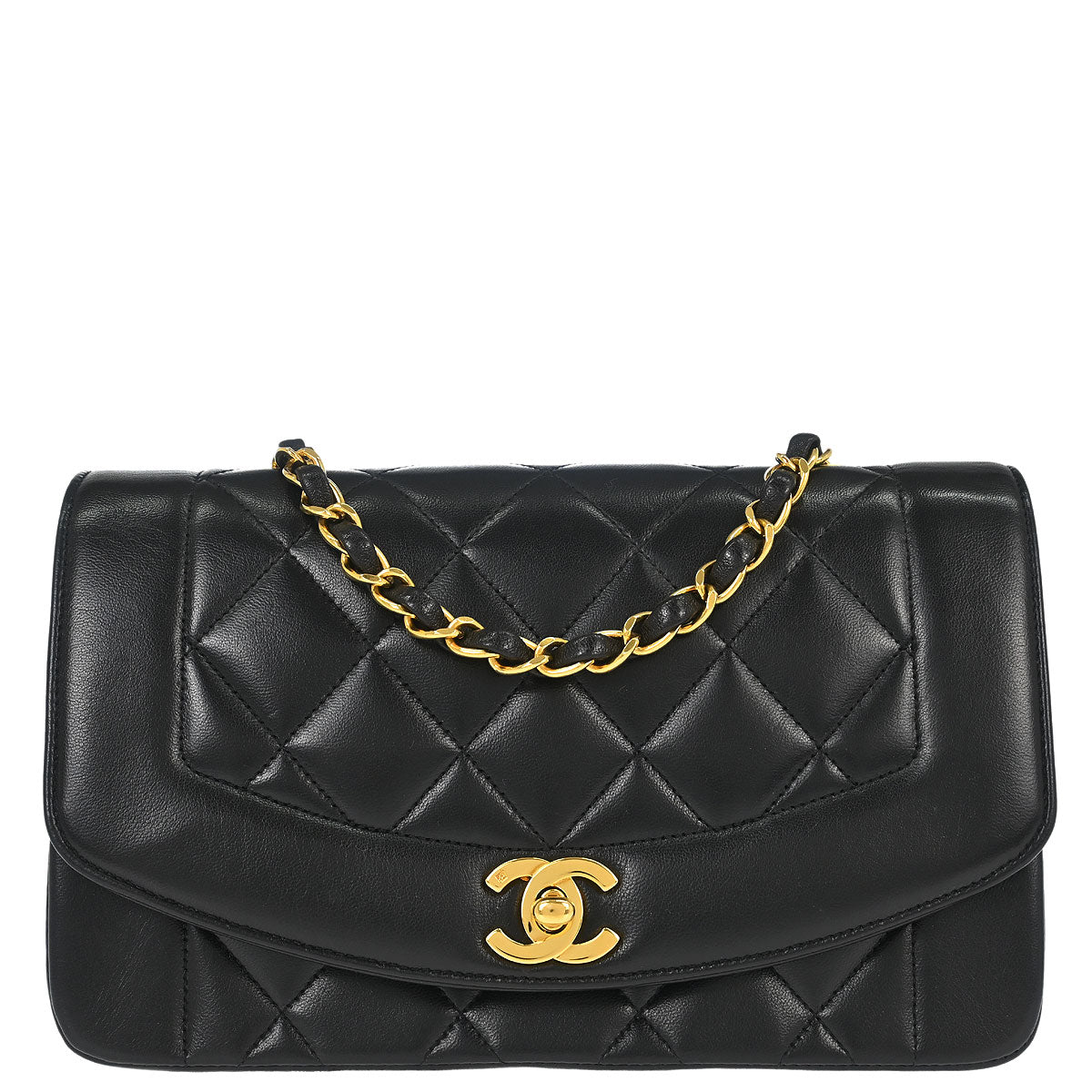 Chanel 1991-1994 Black Lambskin Small Diana Shoulder Bag