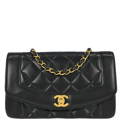 Chanel 1991-1994 Black Lambskin Small Diana Shoulder Bag