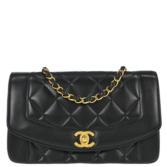Chanel 1991-1994 Black Lambskin Small Diana Shoulder Bag