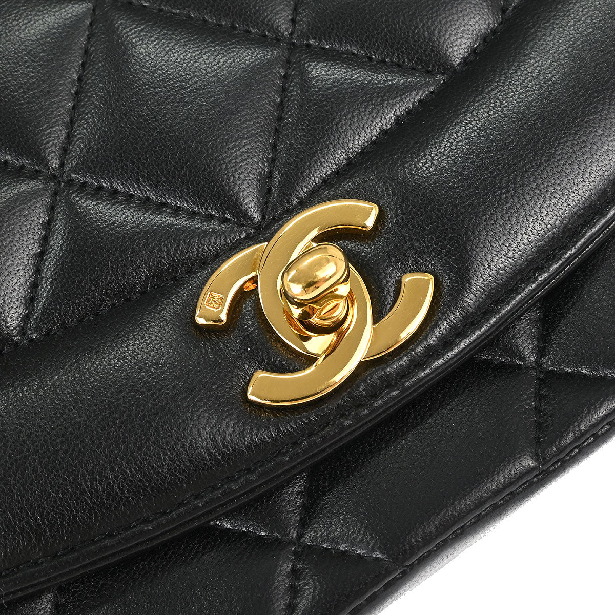 Chanel 1991-1994 Black Lambskin Small Diana Shoulder Bag