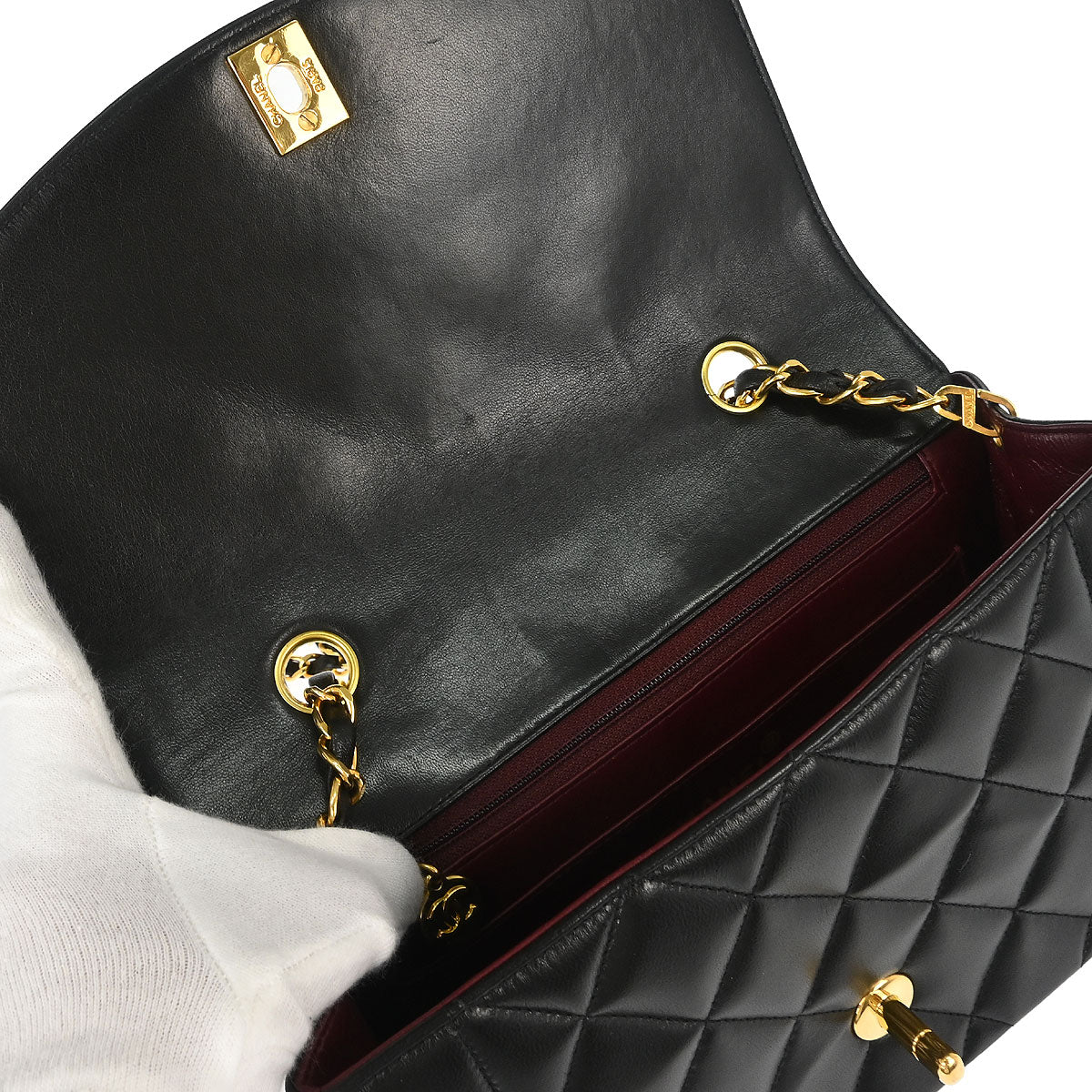 Chanel 1991-1994 Black Lambskin Small Diana Shoulder Bag