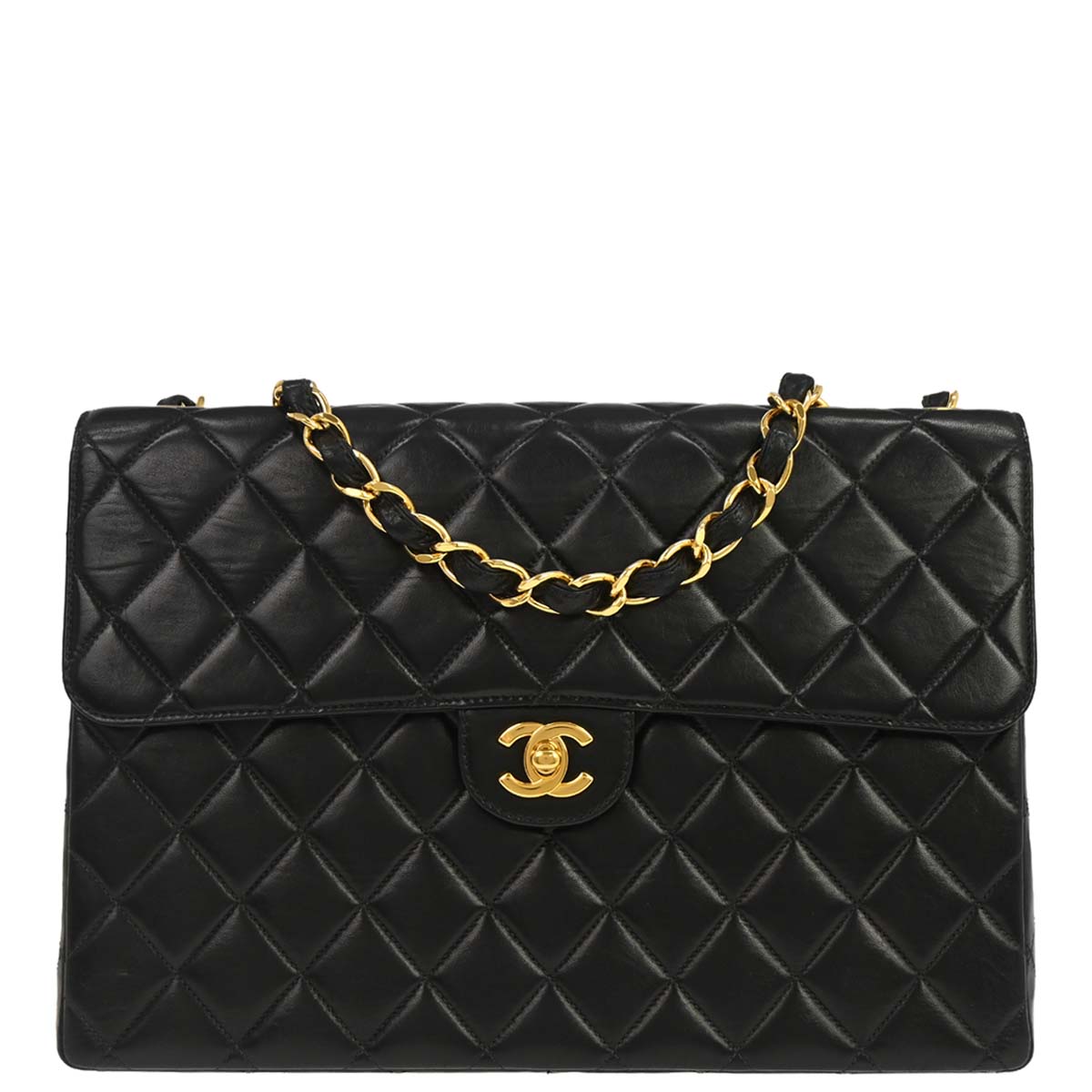Chanel 2000-2002 Black Lambskin Jumbo Classic Flap Shoulder Bag