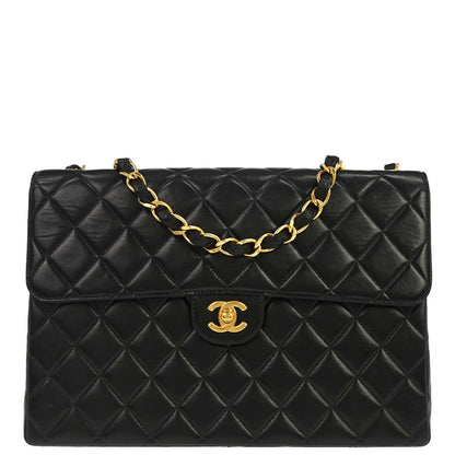 Chanel 2000-2002 Black Lambskin Jumbo Classic Flap Shoulder Bag