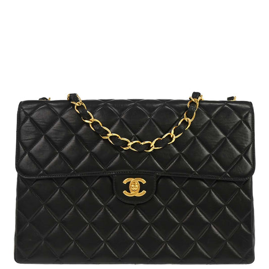 Chanel 2000-2002 Black Lambskin Jumbo Classic Flap Shoulder Bag