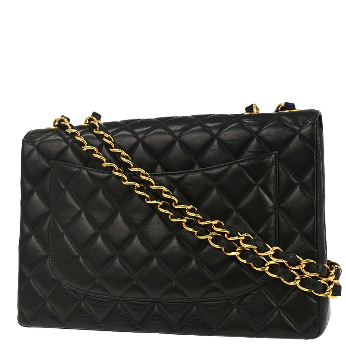 Chanel 2000-2002 Black Lambskin Jumbo Classic Flap Shoulder Bag