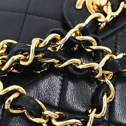 Chanel 1989-1991 Black Lambskin Classic Square Flap Shoulder Bag 20
