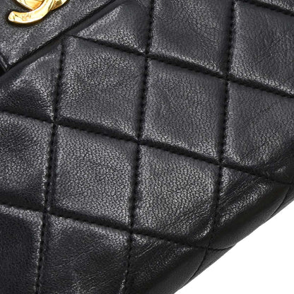 Chanel 1989-1991 Black Lambskin Classic Square Flap Shoulder Bag 20