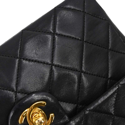 Chanel 1989-1991 Black Lambskin Classic Square Flap Shoulder Bag 20