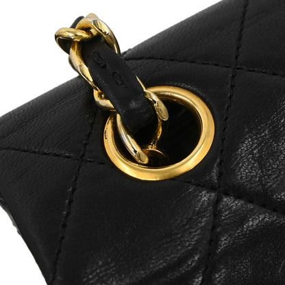 Chanel 1989-1991 Black Lambskin Classic Square Flap Shoulder Bag 20