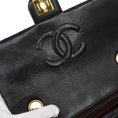 Chanel 1989-1991 Black Lambskin Classic Square Flap Shoulder Bag 20