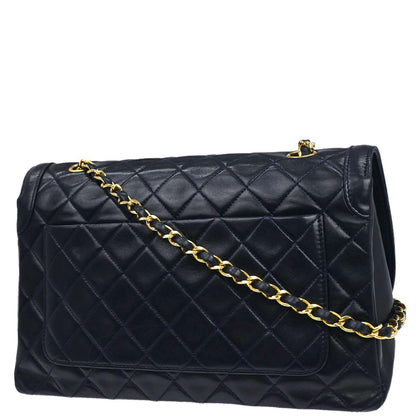Chanel 1989-1991 Navy Lambskin Straight Flap Shoulder Bag