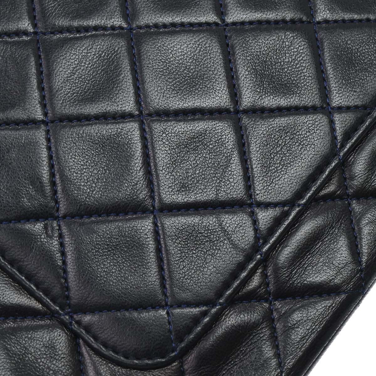 Chanel 1989-1991 Navy Lambskin Straight Flap Shoulder Bag