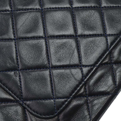 Chanel 1989-1991 Navy Lambskin Straight Flap Shoulder Bag