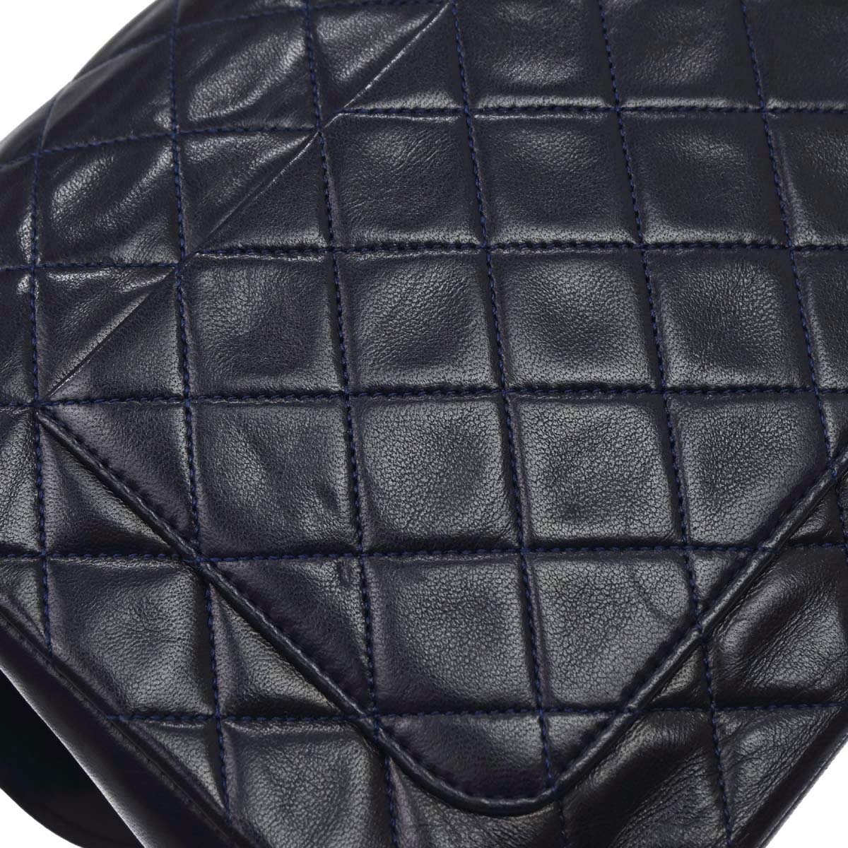 Chanel 1989-1991 Navy Lambskin Straight Flap Shoulder Bag