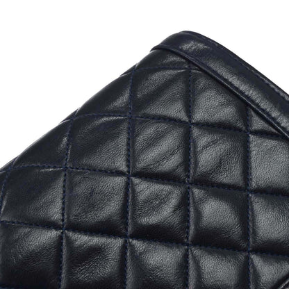 Chanel 1989-1991 Navy Lambskin Straight Flap Shoulder Bag
