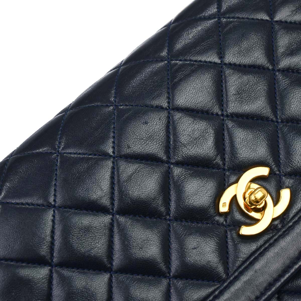 Chanel 1989-1991 Navy Lambskin Straight Flap Shoulder Bag