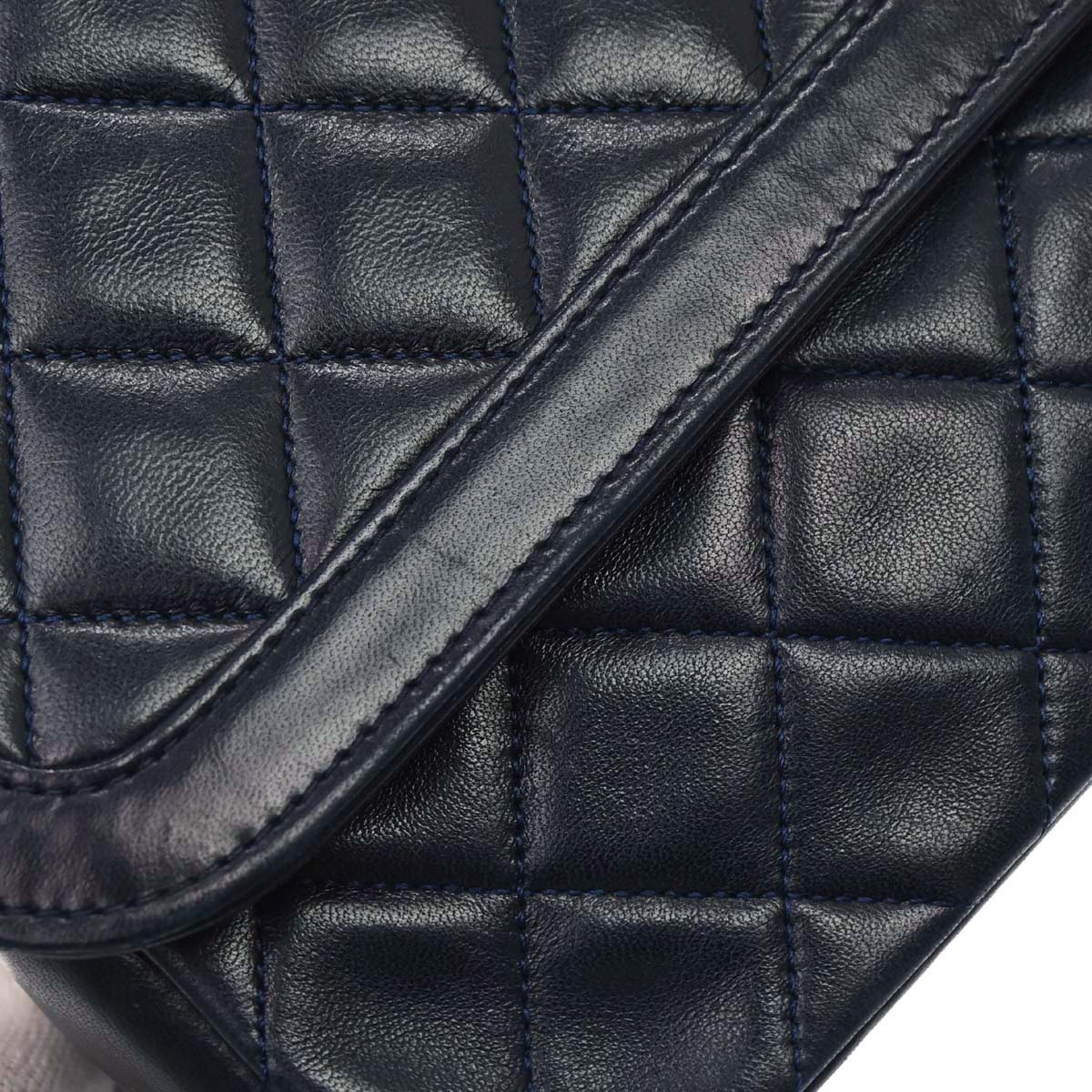 Chanel 1989-1991 Navy Lambskin Straight Flap Shoulder Bag