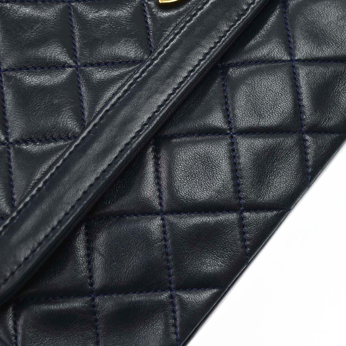 Chanel 1989-1991 Navy Lambskin Straight Flap Shoulder Bag