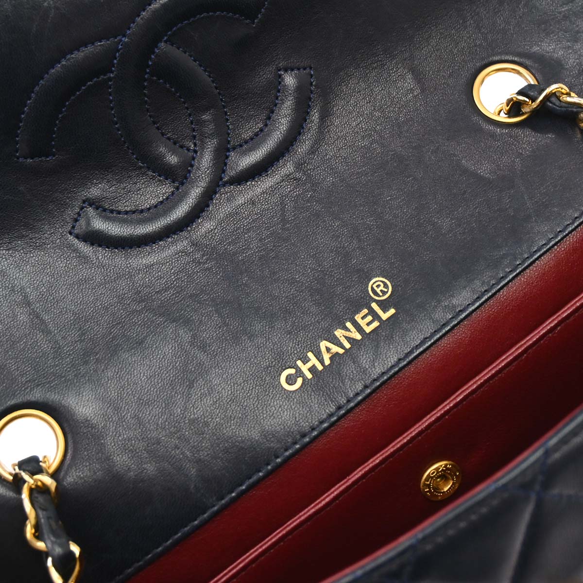 Chanel 1989-1991 Navy Lambskin Straight Flap Shoulder Bag