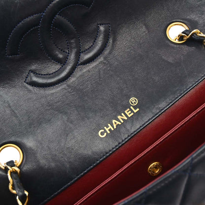 Chanel 1989-1991 Navy Lambskin Straight Flap Shoulder Bag