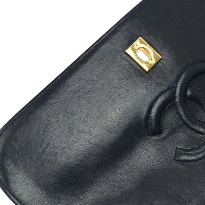 Chanel 1989-1991 Navy Lambskin Straight Flap Shoulder Bag