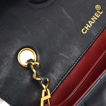 Chanel 1989-1991 Navy Lambskin Straight Flap Shoulder Bag