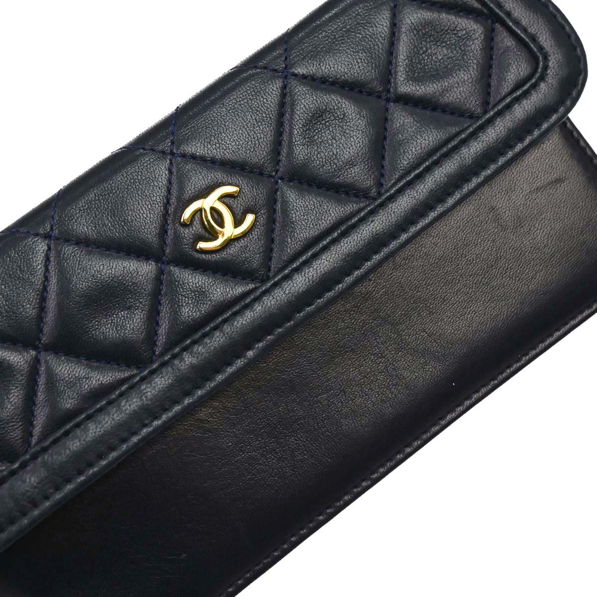 Chanel 1989-1991 Navy Lambskin Straight Flap Shoulder Bag