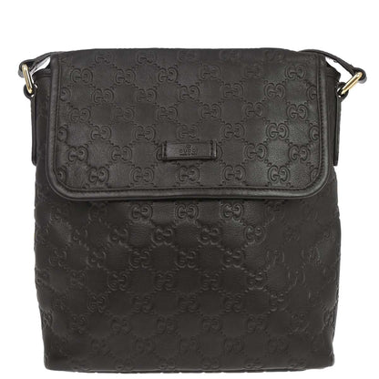 Gucci Dark Brown Leather Guccissima GG Shoulder Bag