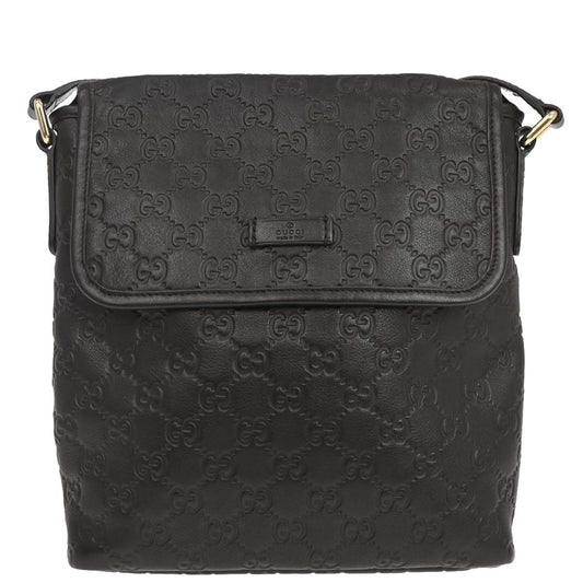 Gucci Dark Brown Leather Guccissima GG Shoulder Bag