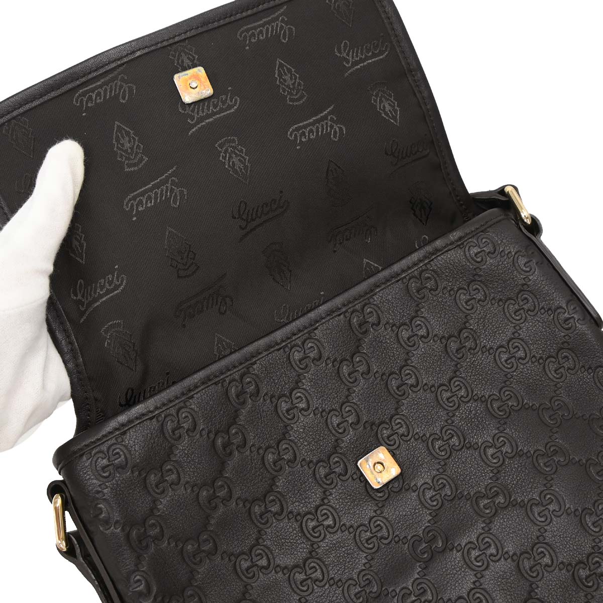 Gucci Dark Brown Leather Guccissima GG Shoulder Bag