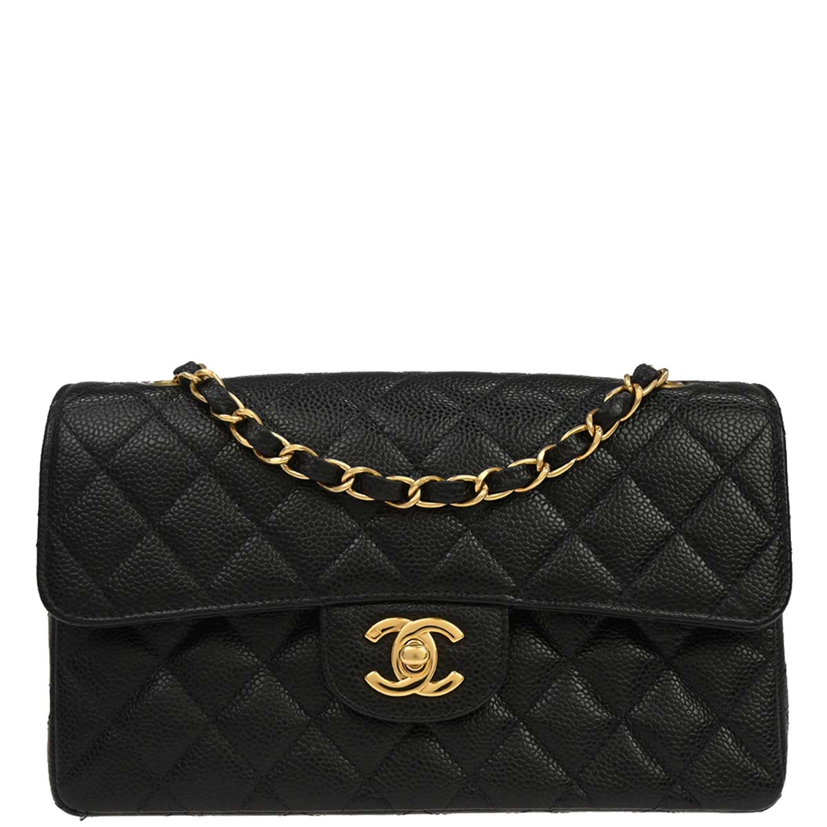 Chanel 2002-2003 Black Caviar Skin Small Classic Double Flap Shoulder Bag