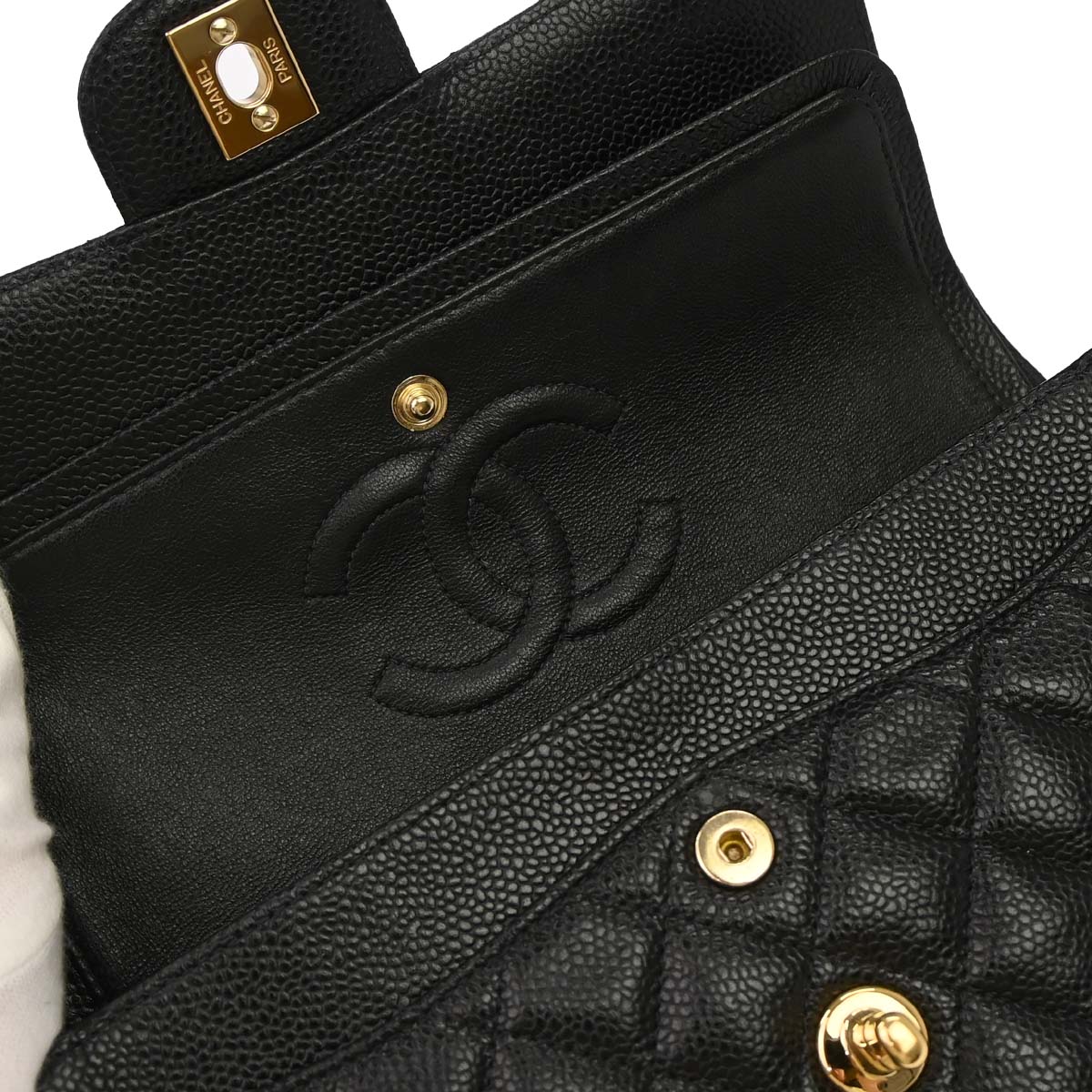Chanel 2002-2003 Black Caviar Skin Small Classic Double Flap Shoulder Bag