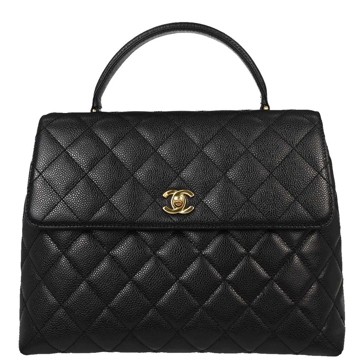 Chanel 2003-2004 Black Caviar Skin Kelly Top Handle Handbag