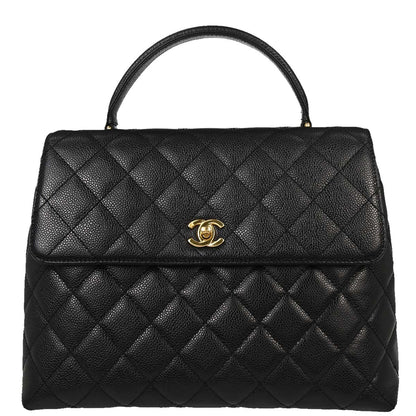 Chanel 2003-2004 Black Caviar Skin Kelly Top Handle Handbag