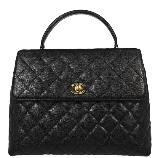Chanel 2003-2004 Black Caviar Skin Kelly Top Handle Handbag