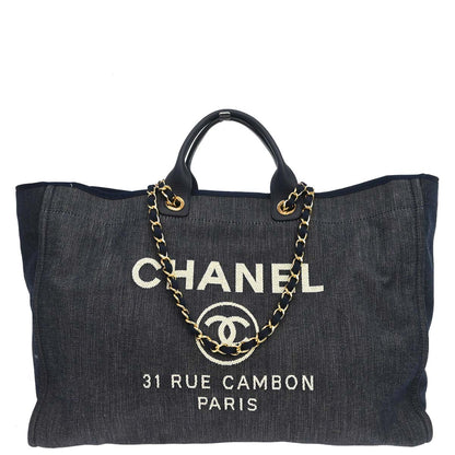 Chanel 2012-2013 Navy Denim Deauville 2way Shoulder Tote Handbag