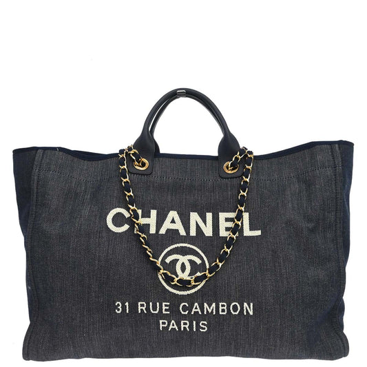 Chanel 2012-2013 Navy Denim Deauville 2way Shoulder Tote Handbag