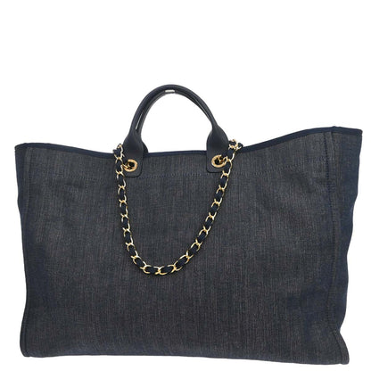 Chanel 2012-2013 Navy Denim Deauville 2way Shoulder Tote Handbag