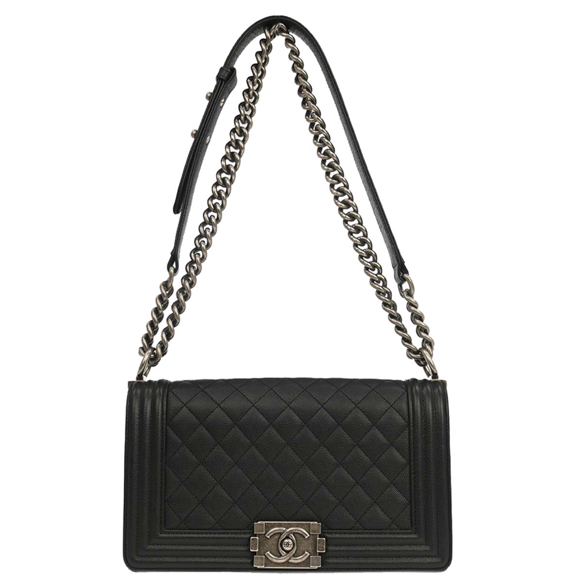 Boy Chanel Black Caviar Skin Medium Chain Shoulder Bag