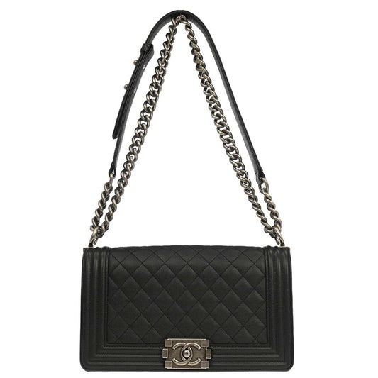 Boy Chanel Black Caviar Skin Medium Chain Shoulder Bag