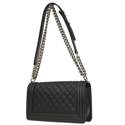 Boy Chanel Black Caviar Skin Medium Chain Shoulder Bag