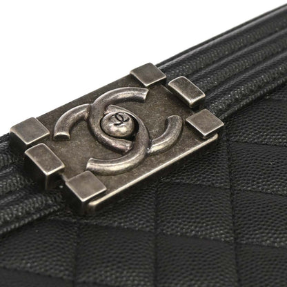 Boy Chanel Black Caviar Skin Medium Chain Shoulder Bag