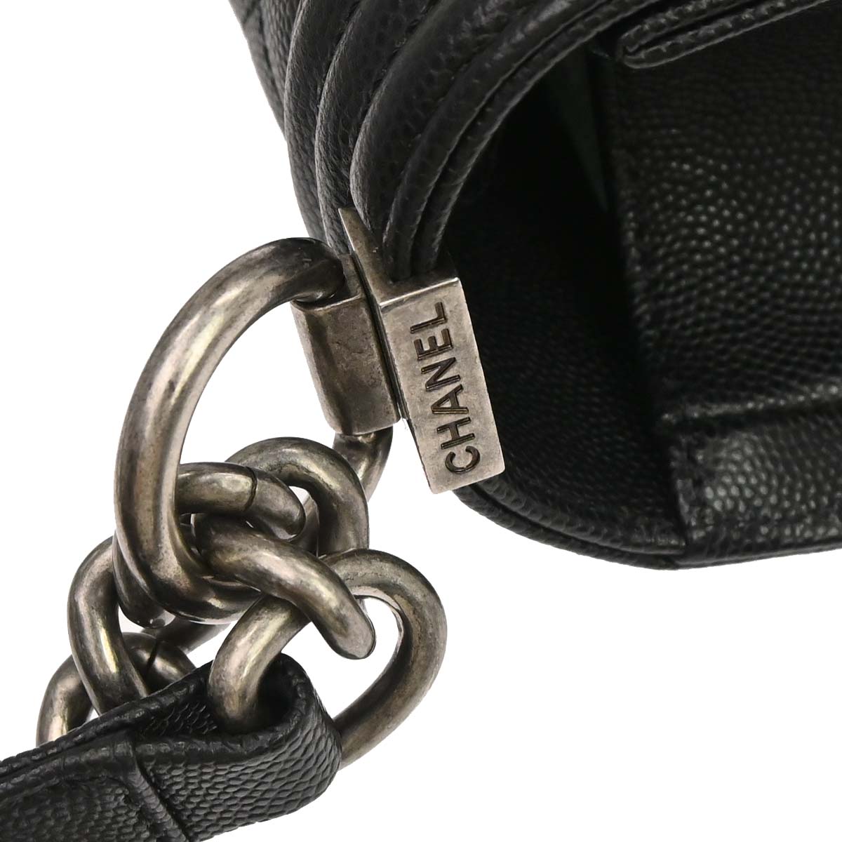 Boy Chanel Black Caviar Skin Medium Chain Shoulder Bag