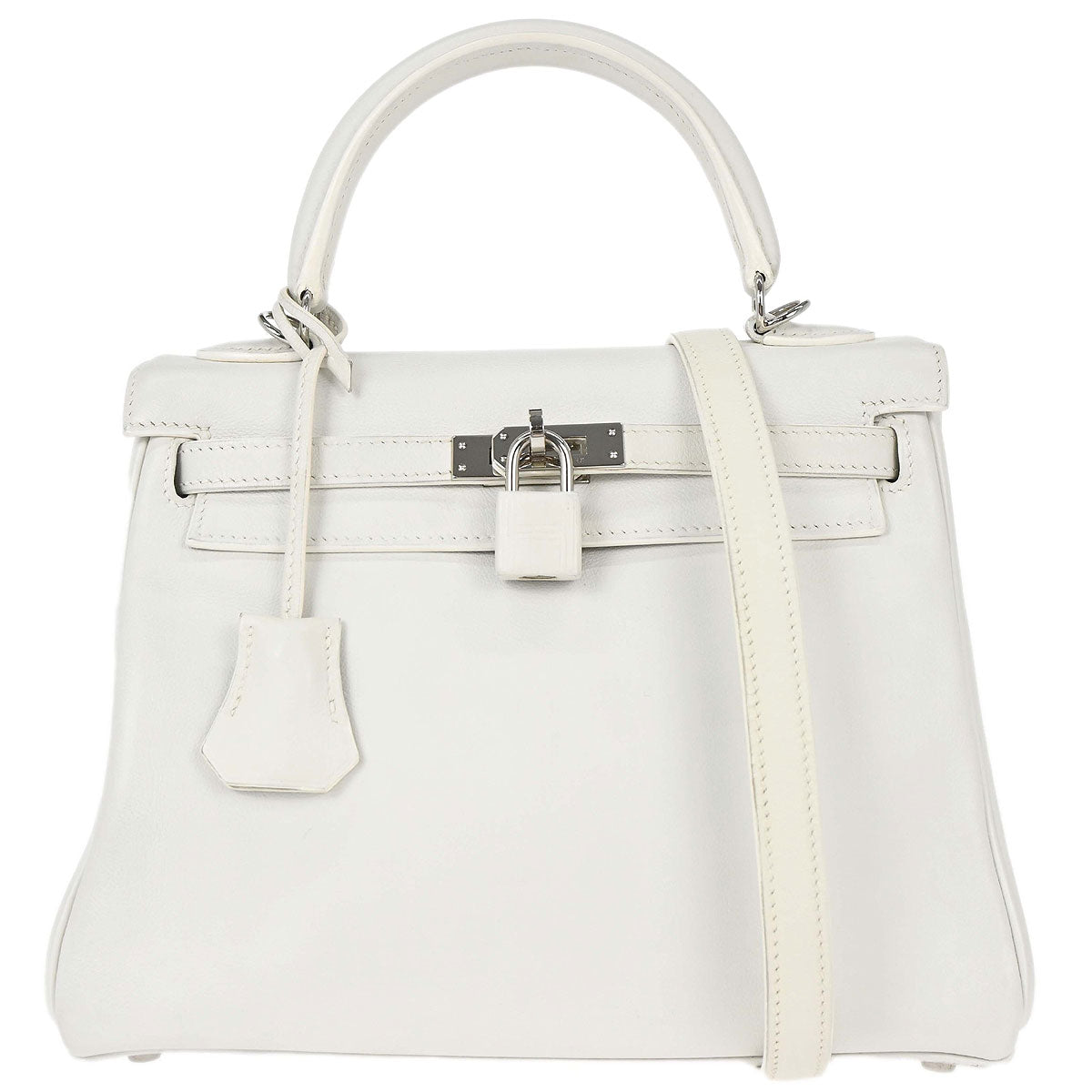 Hermes White Swift Kelly 25 Retourne 2way Shoulder Handbag