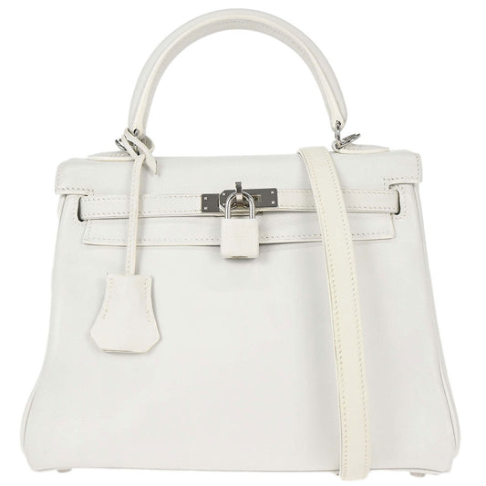 Hermes White Swift Kelly 25 Retourne 2way Shoulder Handbag