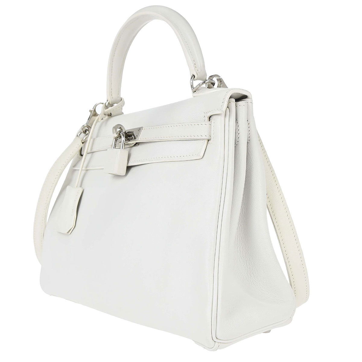Hermes White Swift Kelly 25 Retourne 2way Shoulder Handbag
